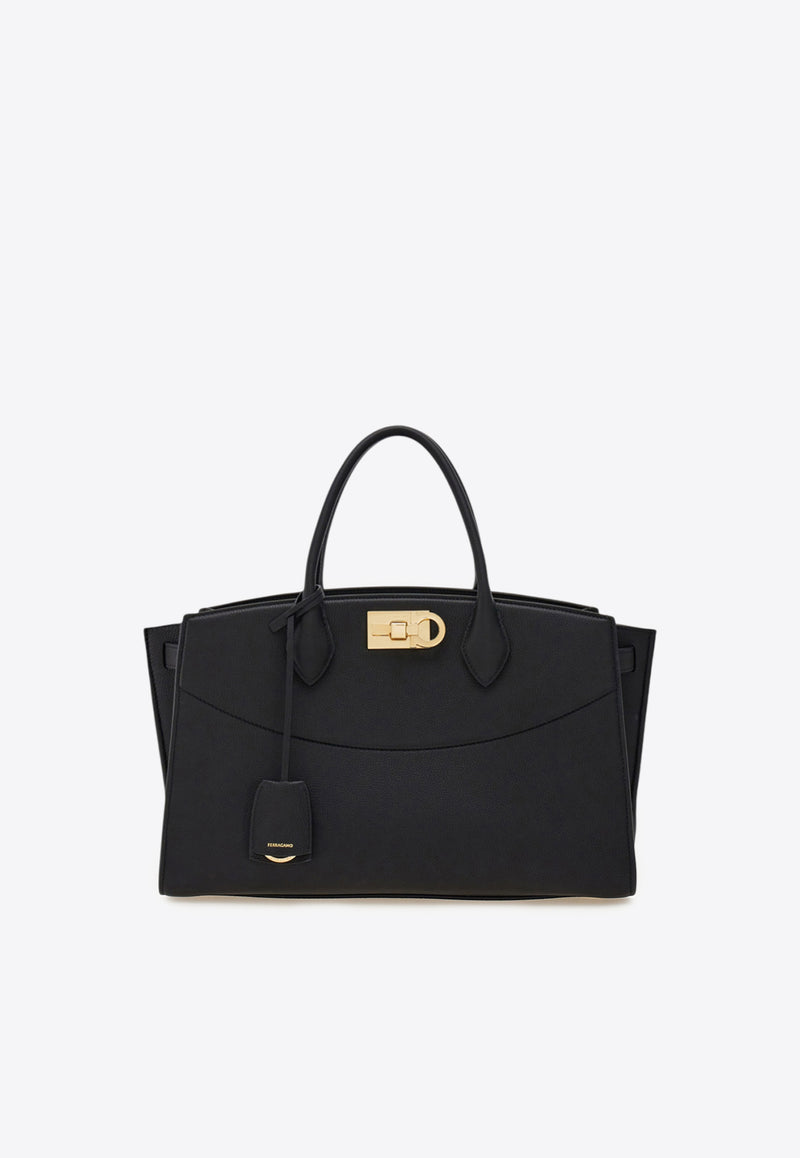 Ferragamo Large Studio Leather Top Handle Bag Black 21A110 ST SOFT L NW 785995 NERO