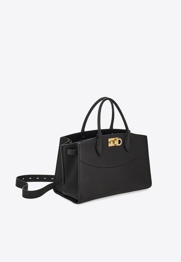 Ferragamo Large Studio Leather Top Handle Bag Black 21A110 ST SOFT L NW 785995 NERO