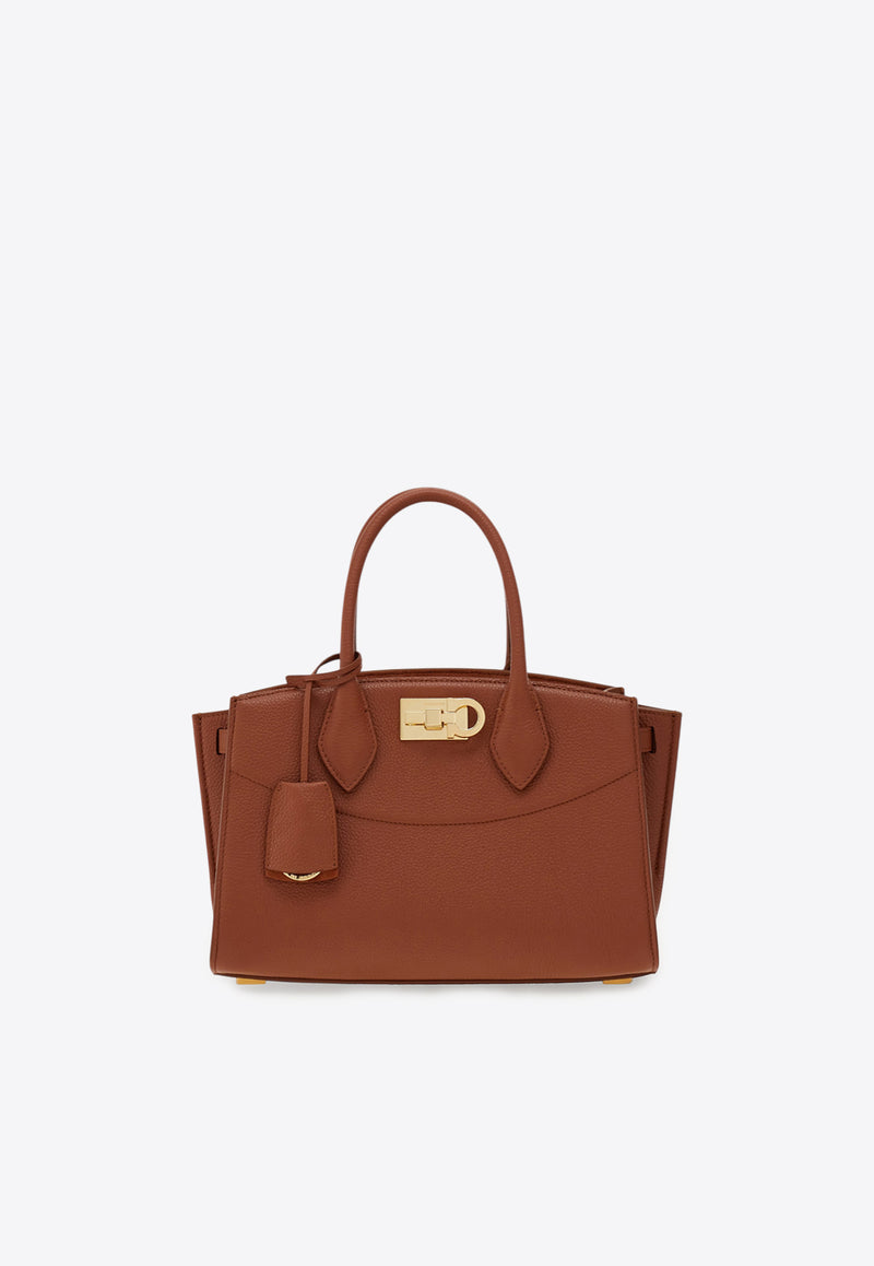 Ferragamo Medium Studio North-West Leather Top Handle Bag Cognac 21A112 ST SOFT S NW 786168 NEW COGNAC
