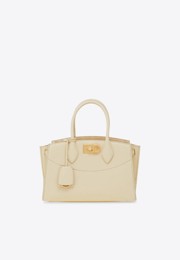 Ferragamo Medium Studio North-West Leather Top Handle Bag Cream 21A112 ST SOFT S NW 786170 MASCARPONE