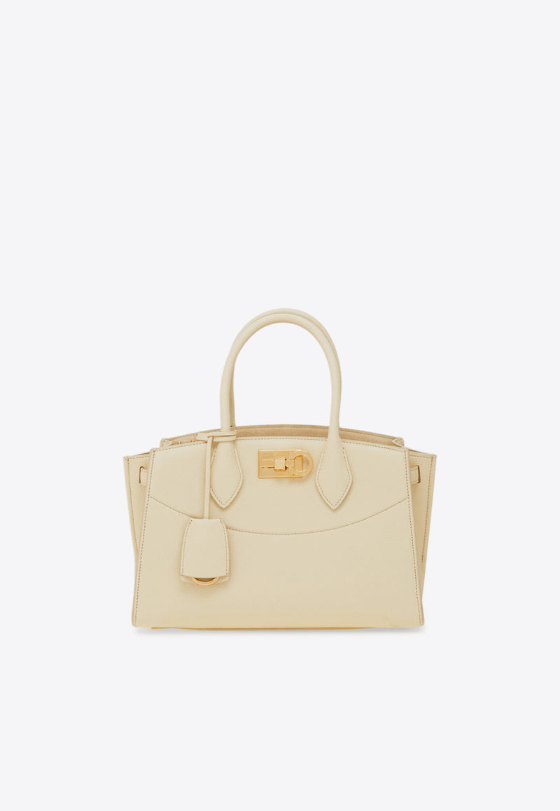 Ferragamo Medium Studio North-West Leather Top Handle Bag Cream 21A112 ST SOFT S NW 786170 MASCARPONE