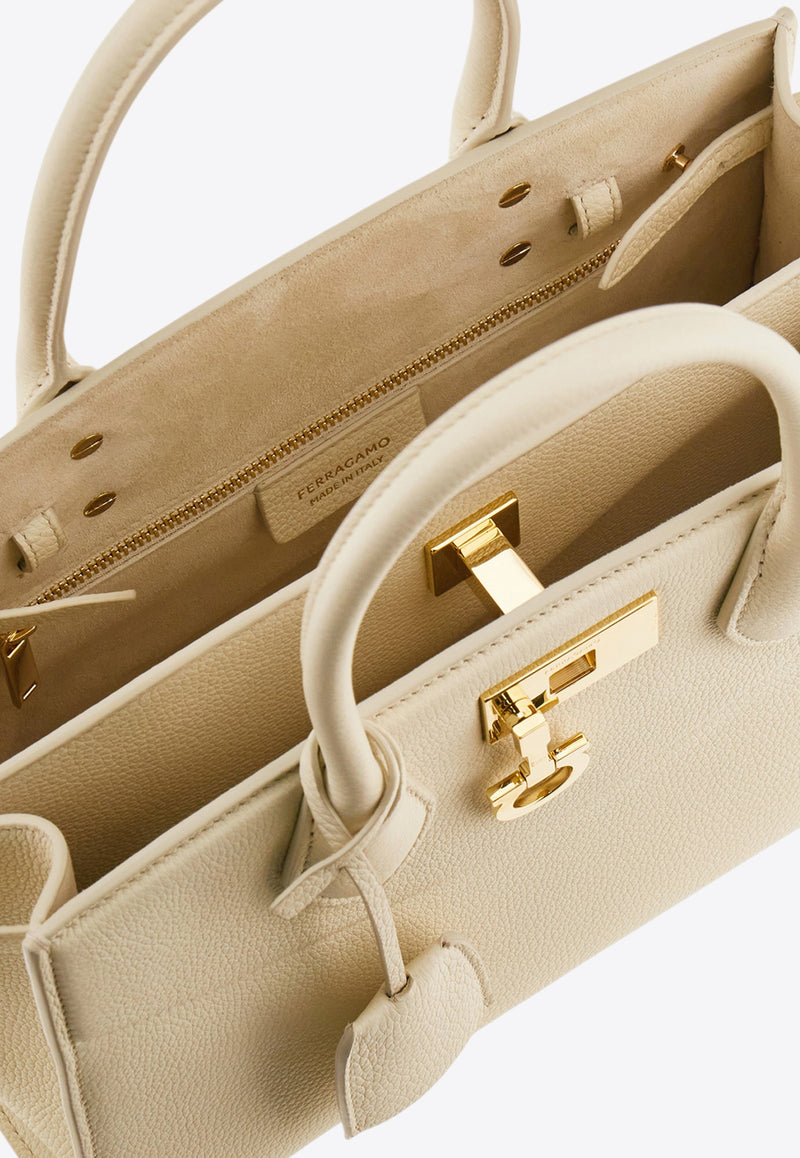 Ferragamo Medium Studio North-West Leather Top Handle Bag Cream 21A112 ST SOFT S NW 786170 MASCARPONE