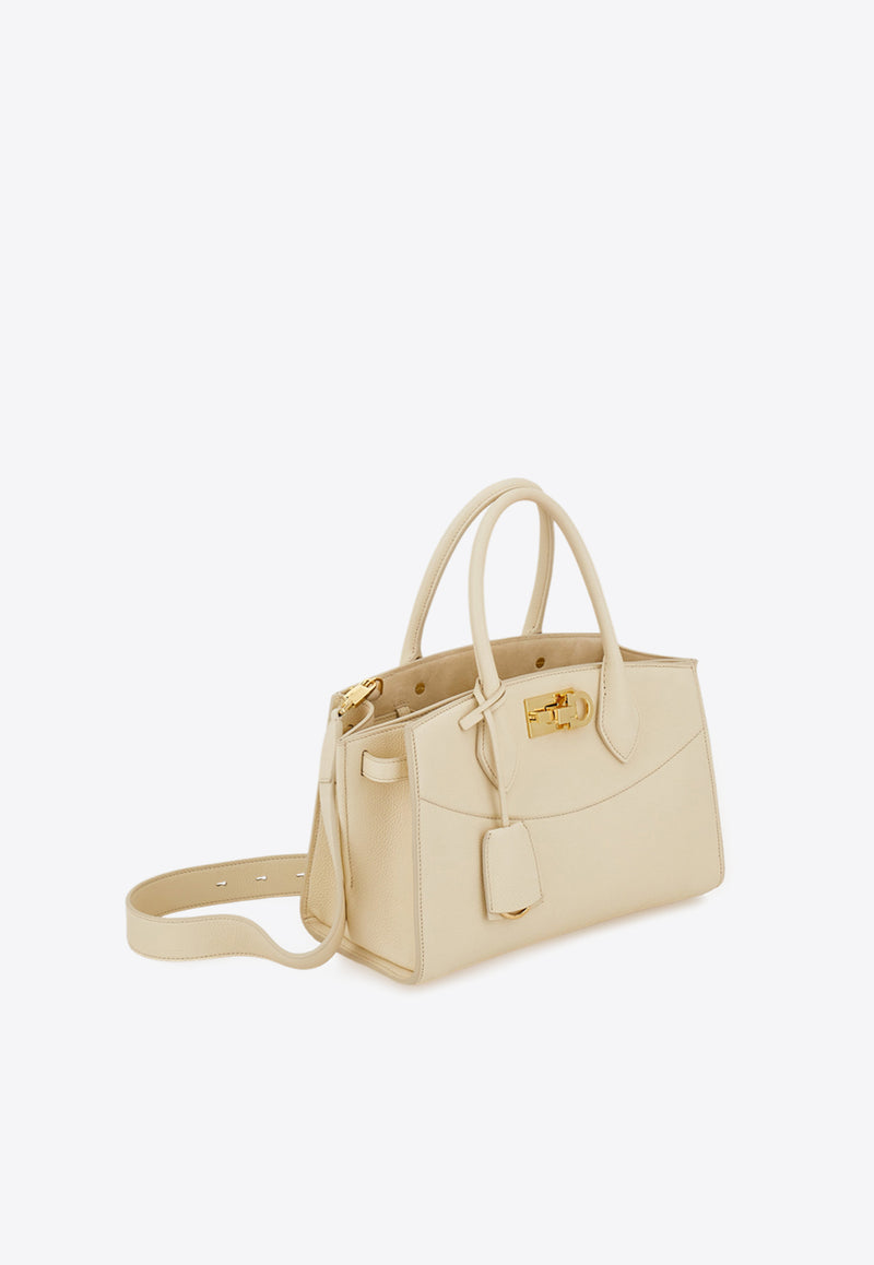 Ferragamo Medium Studio North-West Leather Top Handle Bag Cream 21A112 ST SOFT S NW 786170 MASCARPONE