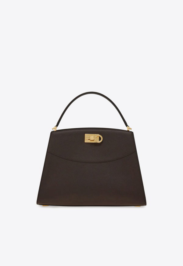 Ferragamo Medium Studio Box Leather Top Handle Bag Brown 21A169 ST BOX M NW 786097 TESTA DI M