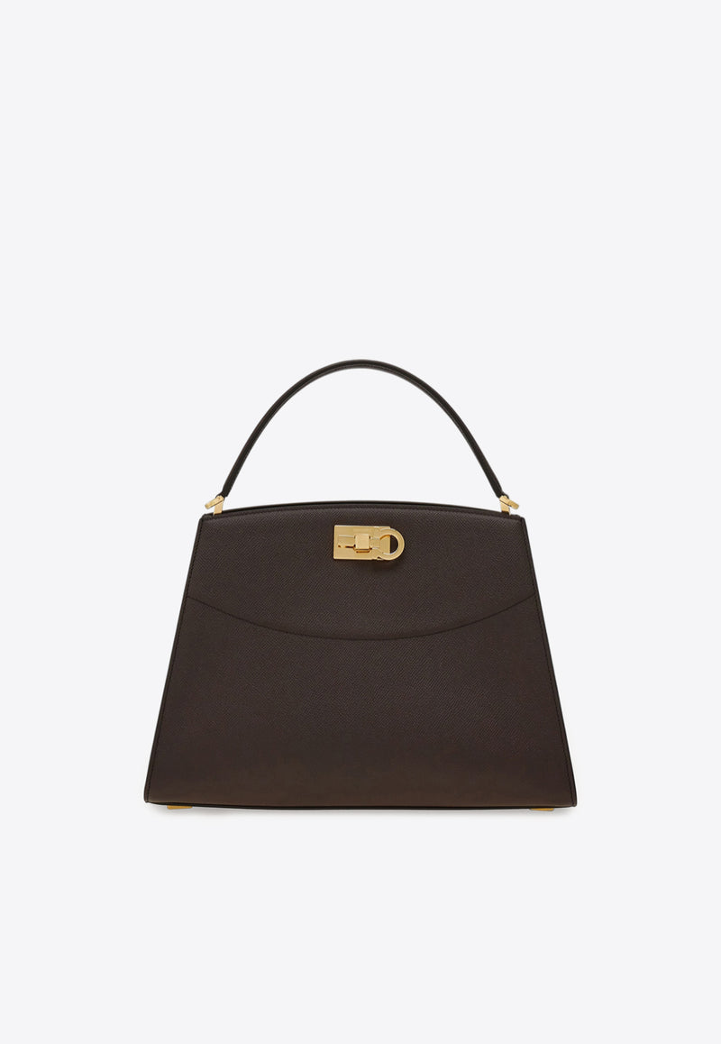 Ferragamo Medium Studio Box Leather Top Handle Bag Brown 21A169 ST BOX M NW 786097 TESTA DI M