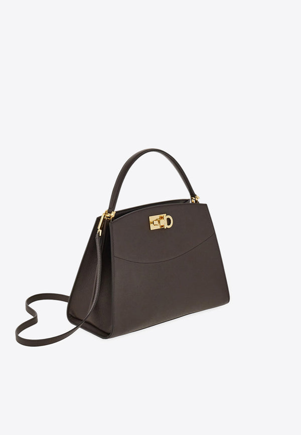 Ferragamo Medium Studio Box Leather Top Handle Bag Brown 21A169 ST BOX M NW 786097 TESTA DI M