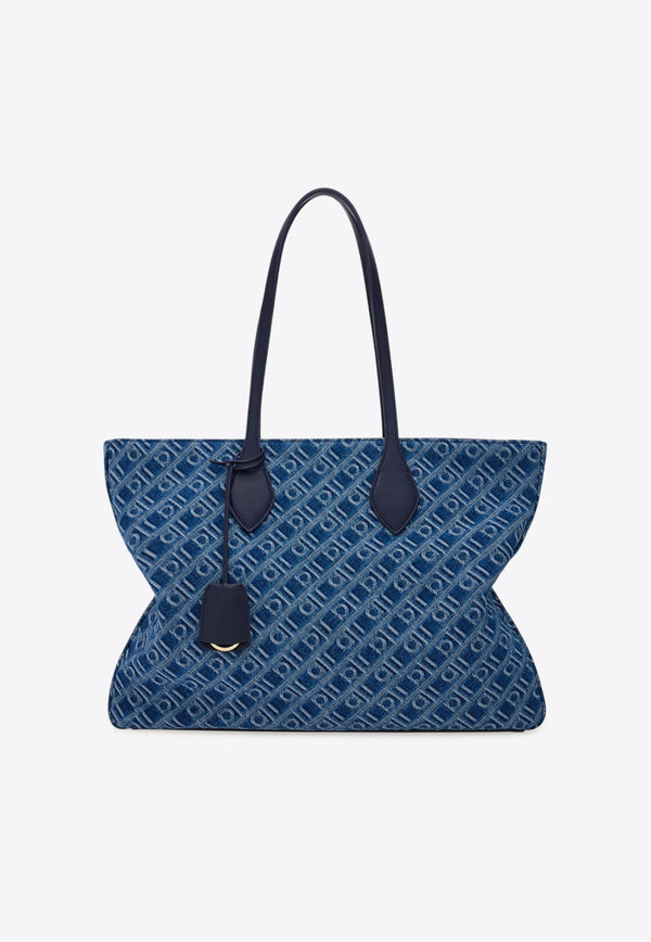 Ferragamo Large Star Monogram Tote Bag Blue 21A183 STAR TOTE M 783821 MIDNIGHT