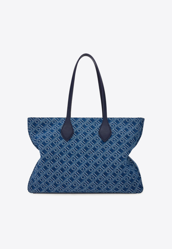 Ferragamo Large Star Monogram Tote Bag Blue 21A183 STAR TOTE M 783821 MIDNIGHT