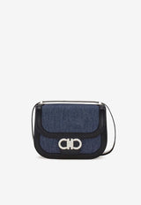 Ferragamo XS Double Gancini Denim Crossbody Bag Blue 21A578 DOUBLE G FL 789988 DENIM/WHITE