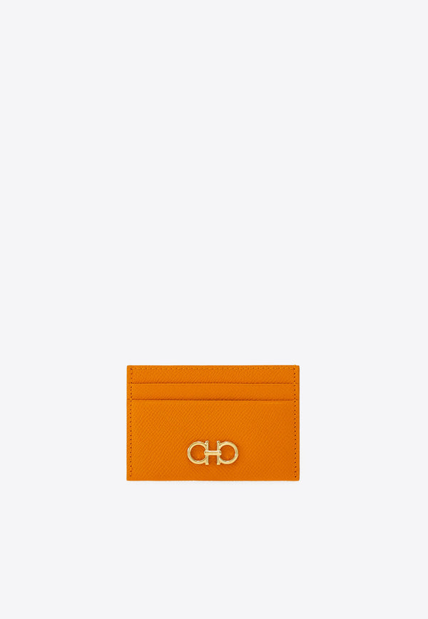 Ferragamo Gancini  Plaque Leather Cardholder Orange 220007 201 785194 TUMERIC