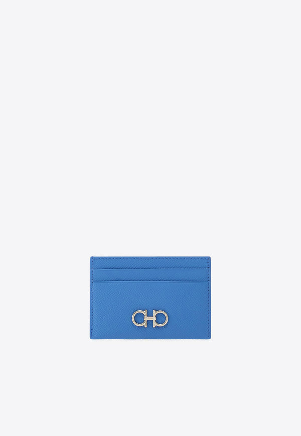 Ferragamo Gancini  Plaque Leather Cardholder Blue 220007 201 785195 BLEUET