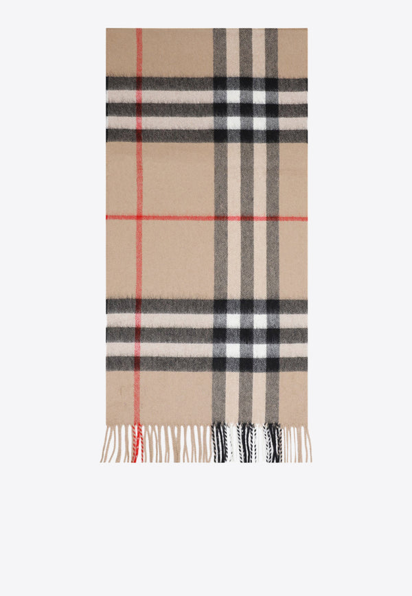 Fringed Cashmere Check Scarf