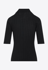 Wool Knit Polo Top