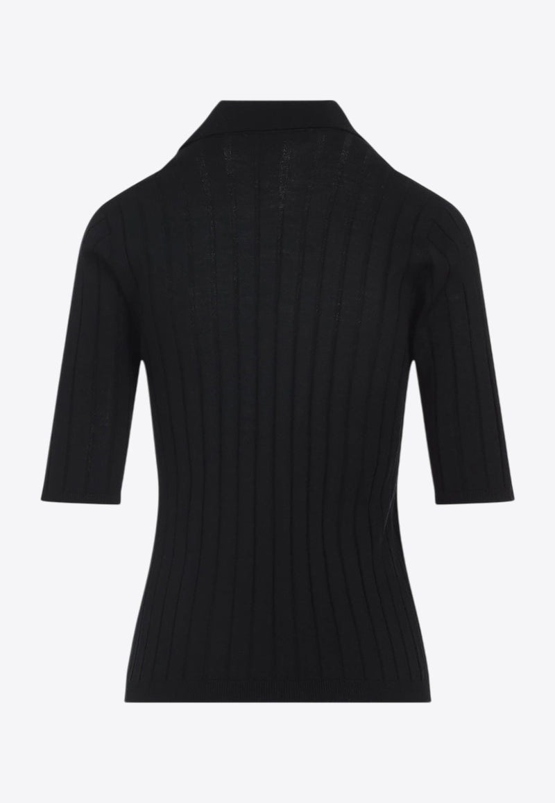 Wool Knit Polo Top