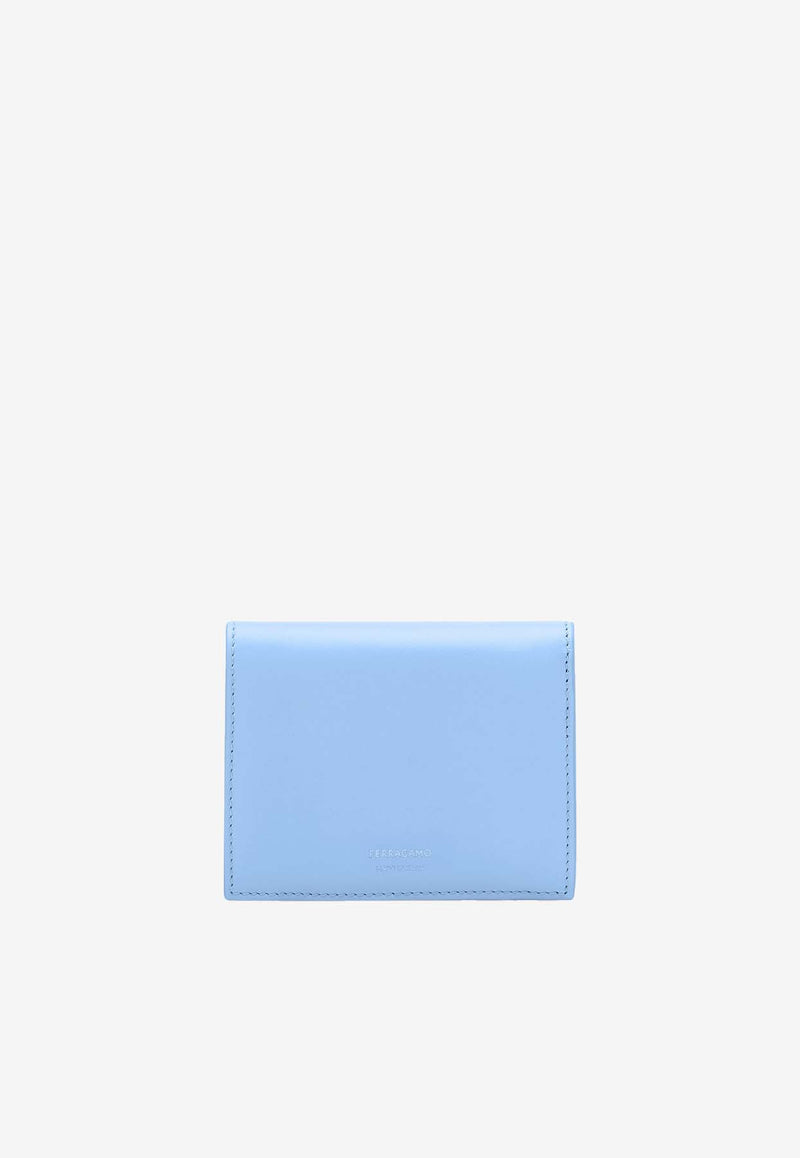 Salvatore Ferragamo Logo Stamp Compact Wallet in Calf Leather Sky Blue 220699 154 775327 SKY BLUE