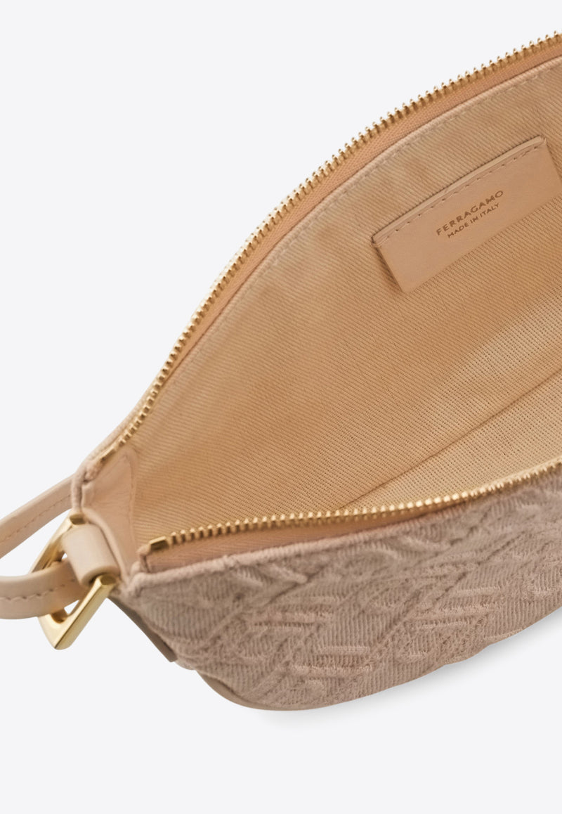 Ferragamo Mini Monogram Jacquard Hobo Bag Cream 220872 CROSSBODY 783807 CREAM TAN