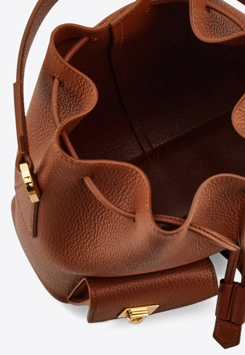 Ferragamo Multi-Pocket Leather Bucket Bag Cognac 220915 DRAWSTRING 785879 NEW COGNAC