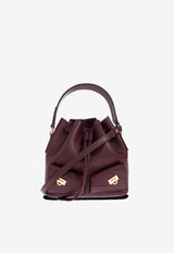 Ferragamo Grained Leather Bucket Bag Plum 220915 DRAWSTRING 789913 PLUM
