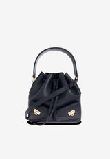 Ferragamo Grained Leather Bucket Bag Navy 220915 DRAWSTRING 789914 NEW NAVY DKB