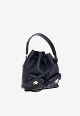 Ferragamo Grained Leather Bucket Bag Navy 220915 DRAWSTRING 789914 NEW NAVY DKB