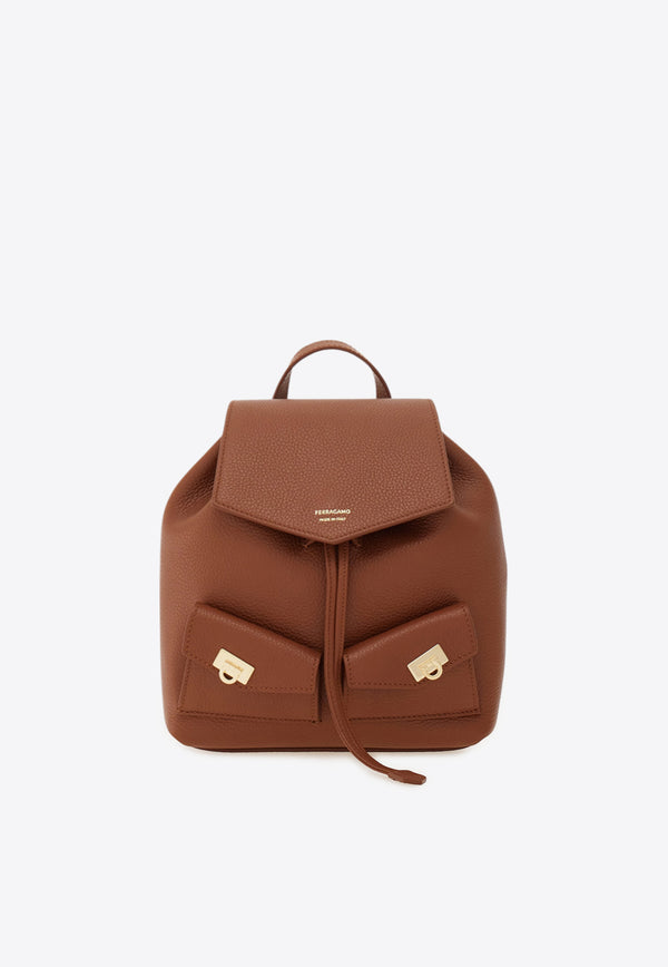 Ferragamo Mini Multi-Pocket Leather Backpack Cognac 220941 BACKPACK 785887 NEW COGNAC