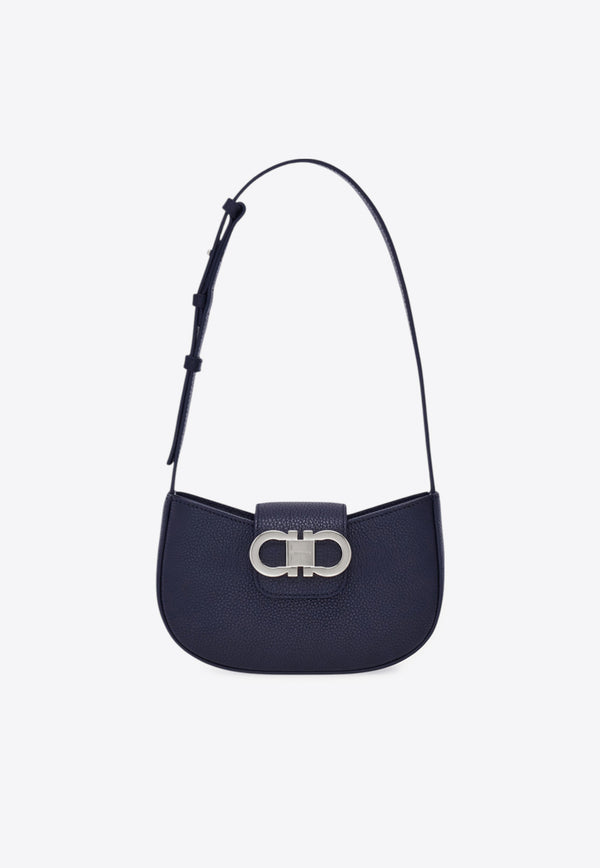 Ferragamo Mini Gabry Double Gancini Leather Shoulder Bag Navy 220947 GABRY 785943 NEW NAVY DKB