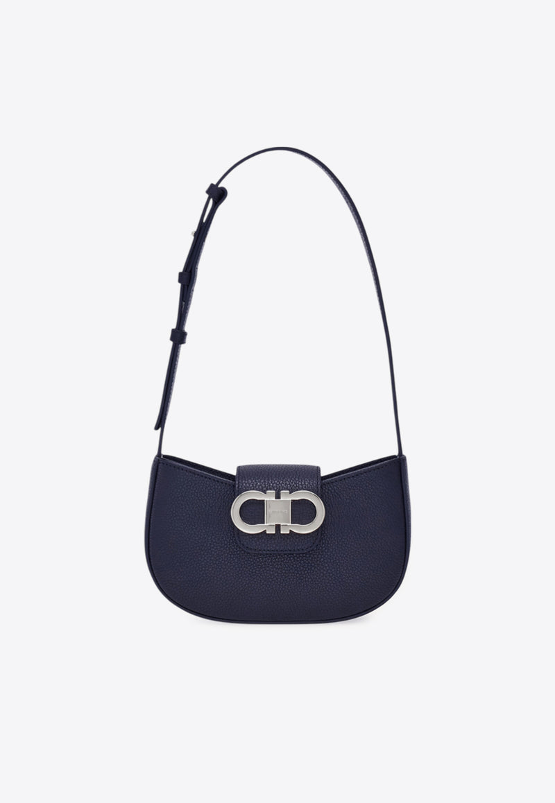 Ferragamo Mini Gabry Double Gancini Leather Shoulder Bag Navy 220947 GABRY 785943 NEW NAVY DKB