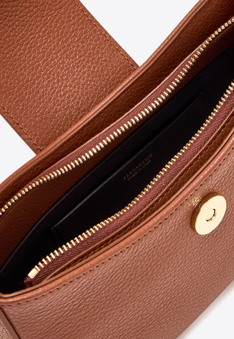 Ferragamo Mini Gabry Double Gancini Leather Shoulder Bag Cognac 220947 GABRY 785945 NEW COGNAC