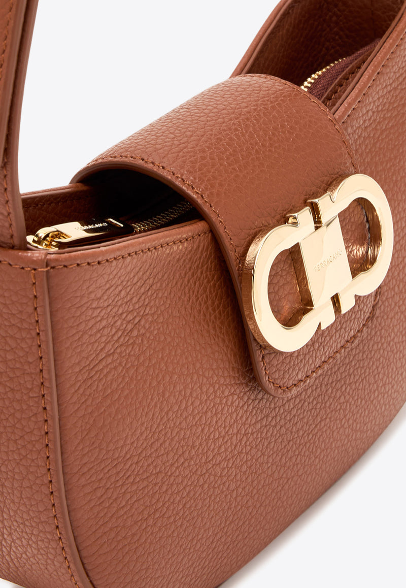 Ferragamo Mini Gabry Double Gancini Leather Shoulder Bag Cognac 220947 GABRY 785945 NEW COGNAC