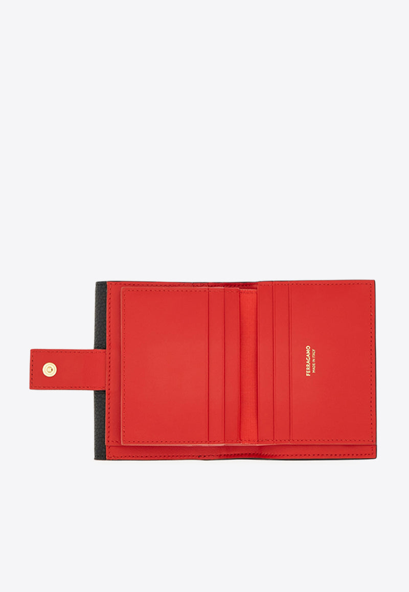 Ferragamo Gancini Grained Leather Compact Wallet Black 220961 PORTAFOGLIO 785777 NERO