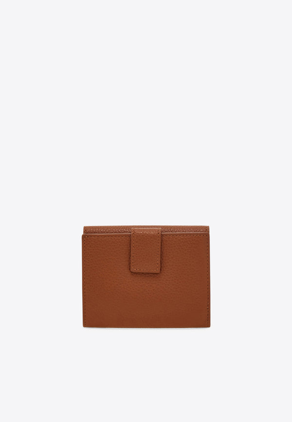 Ferragamo Gancini Grained Leather Compact Wallet Cognac 220961 PORTAFOGLIO 785779 NEW COGNAC