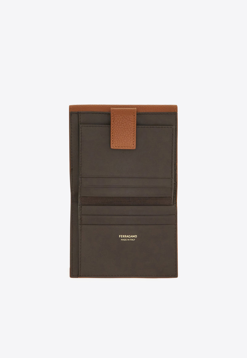 Ferragamo Gancini Grained Leather Compact Wallet Cognac 220961 PORTAFOGLIO 785779 NEW COGNAC