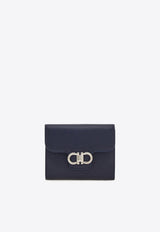 Ferragamo Gancini Grained Leather Compact Wallet Navy 220961 PORTAFOGLIO 785780 NEW NAVY DKB