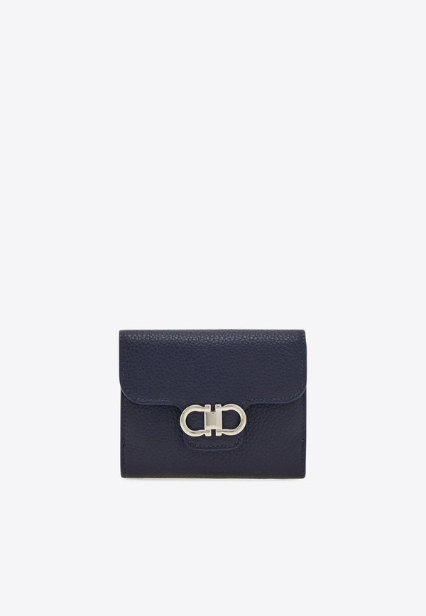 Ferragamo Gancini Grained Leather Compact Wallet Navy 220961 PORTAFOGLIO 785780 NEW NAVY DKB