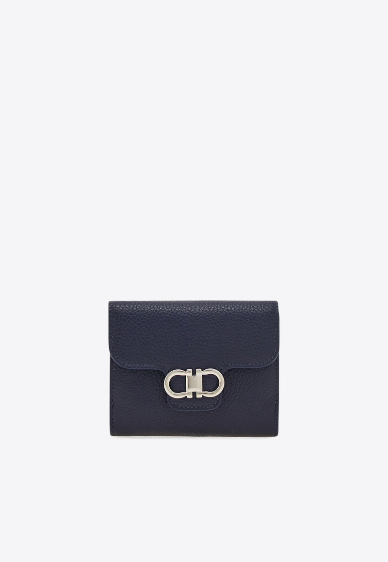 Ferragamo Gancini Grained Leather Compact Wallet Navy 220961 PORTAFOGLIO 785780 NEW NAVY DKB