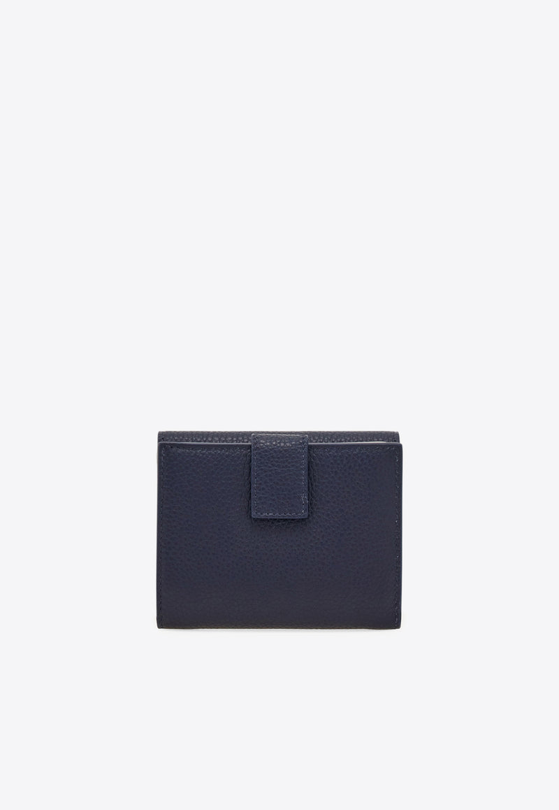 Ferragamo Gancini Grained Leather Compact Wallet Navy 220961 PORTAFOGLIO 785780 NEW NAVY DKB