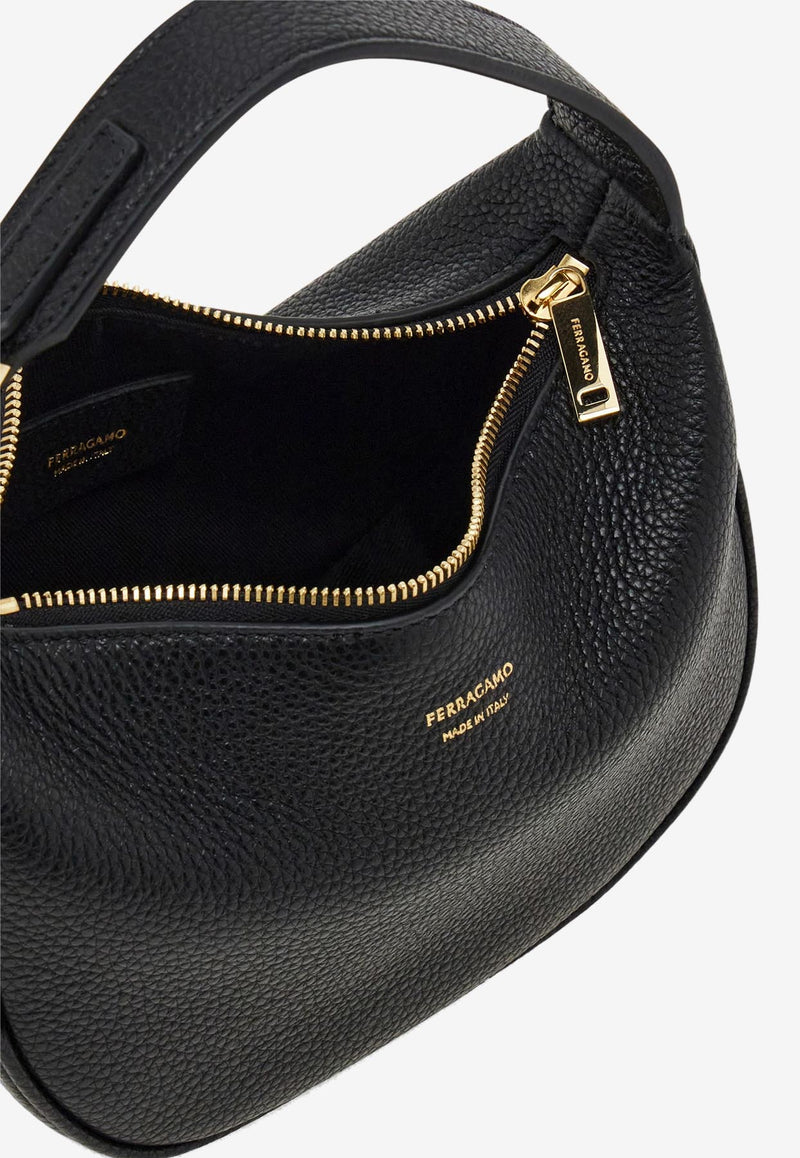 Ferragamo XS Grained Leather Hobo Bag Black 220965 TOP HANDLE 785984 BLUE GRAPHITE