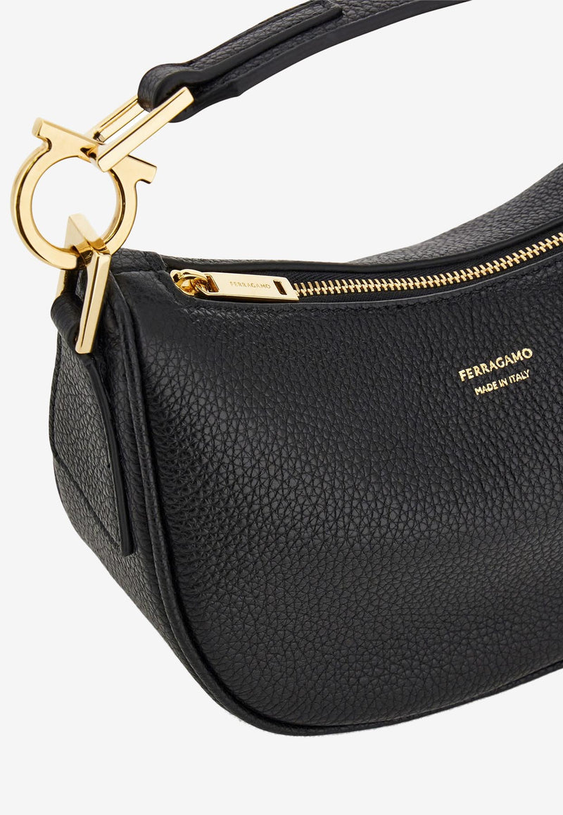 Ferragamo XS Grained Leather Hobo Bag Black 220965 TOP HANDLE 785984 BLUE GRAPHITE