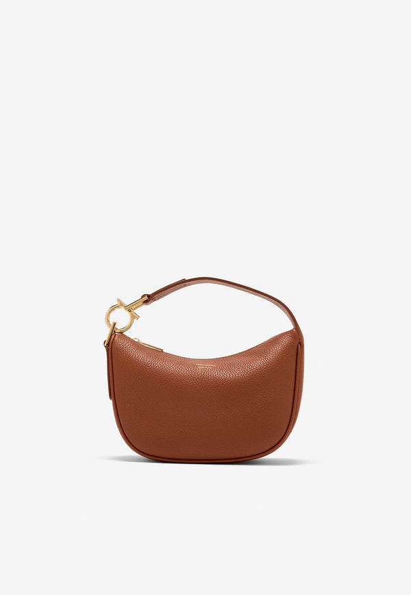 Ferragamo XS Grained Leather Hobo Bag Brown 220965 TOP HANDLE 785985 MOCHA BISQUE