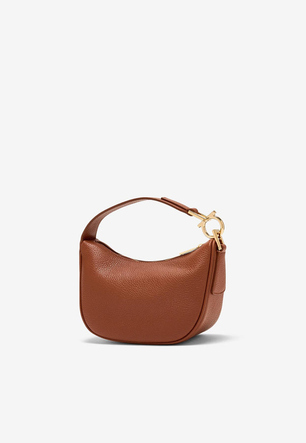 Ferragamo XS Grained Leather Hobo Bag Brown 220965 TOP HANDLE 785985 MOCHA BISQUE