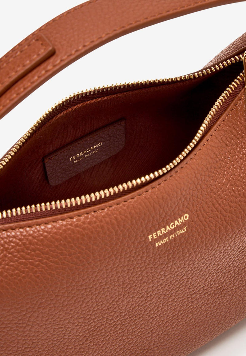 Ferragamo XS Grained Leather Hobo Bag Brown 220965 TOP HANDLE 785985 MOCHA BISQUE