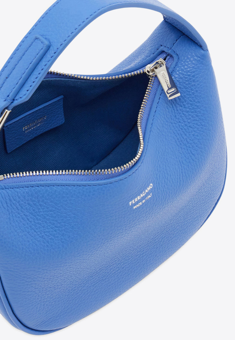 Ferragamo XS Grained Leather Hobo Bag Blue 220965 TOP HANDLE 785986 BLUE BONNET