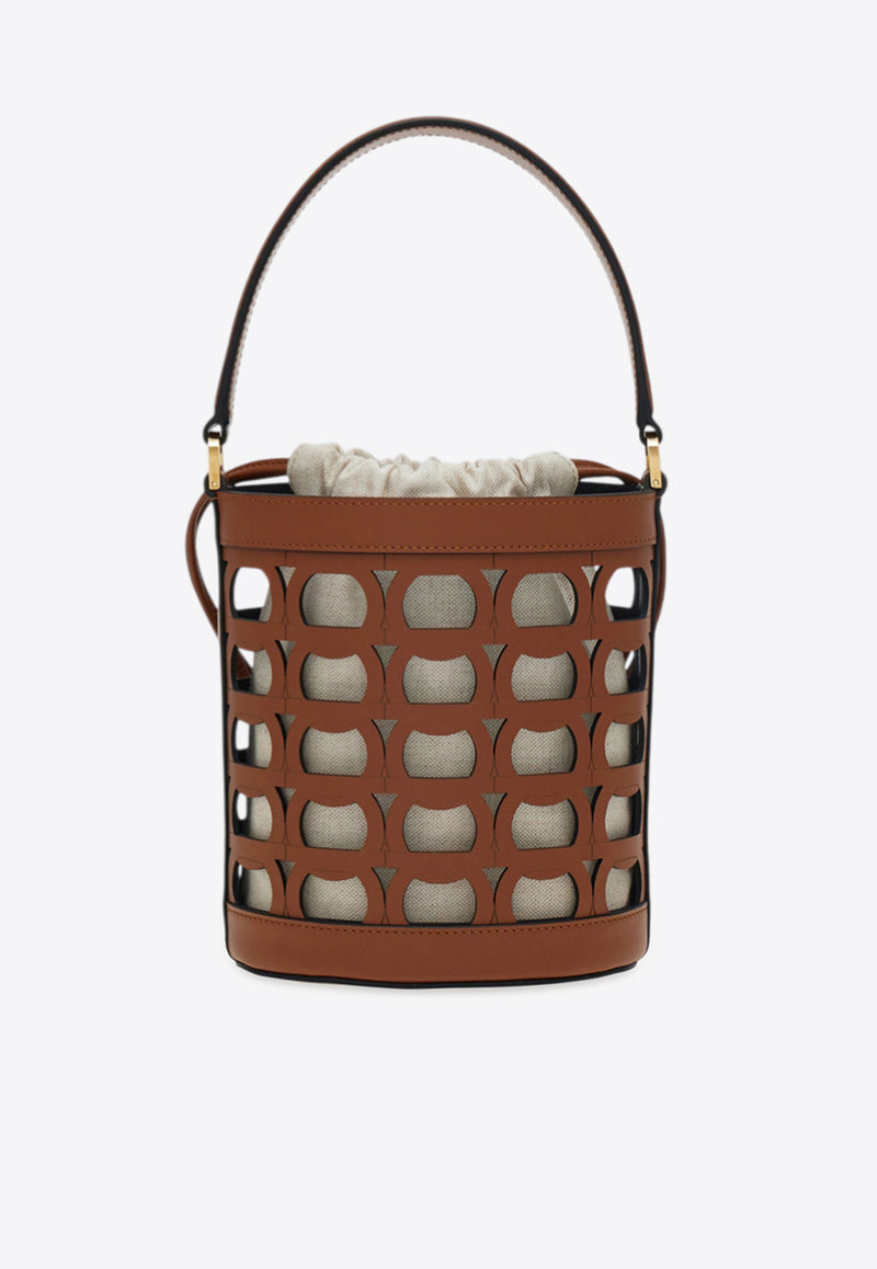 Ferragamo XS Gancini Cut-Outs Bucket Bag Cognac 220970 BUCKET 785918 NEW COGNAC