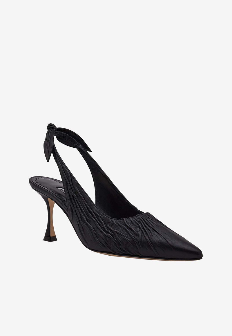 Manolo Blahnik Pelagalo 70 Ruched Slingback Pumps Black 224-1603BLACK