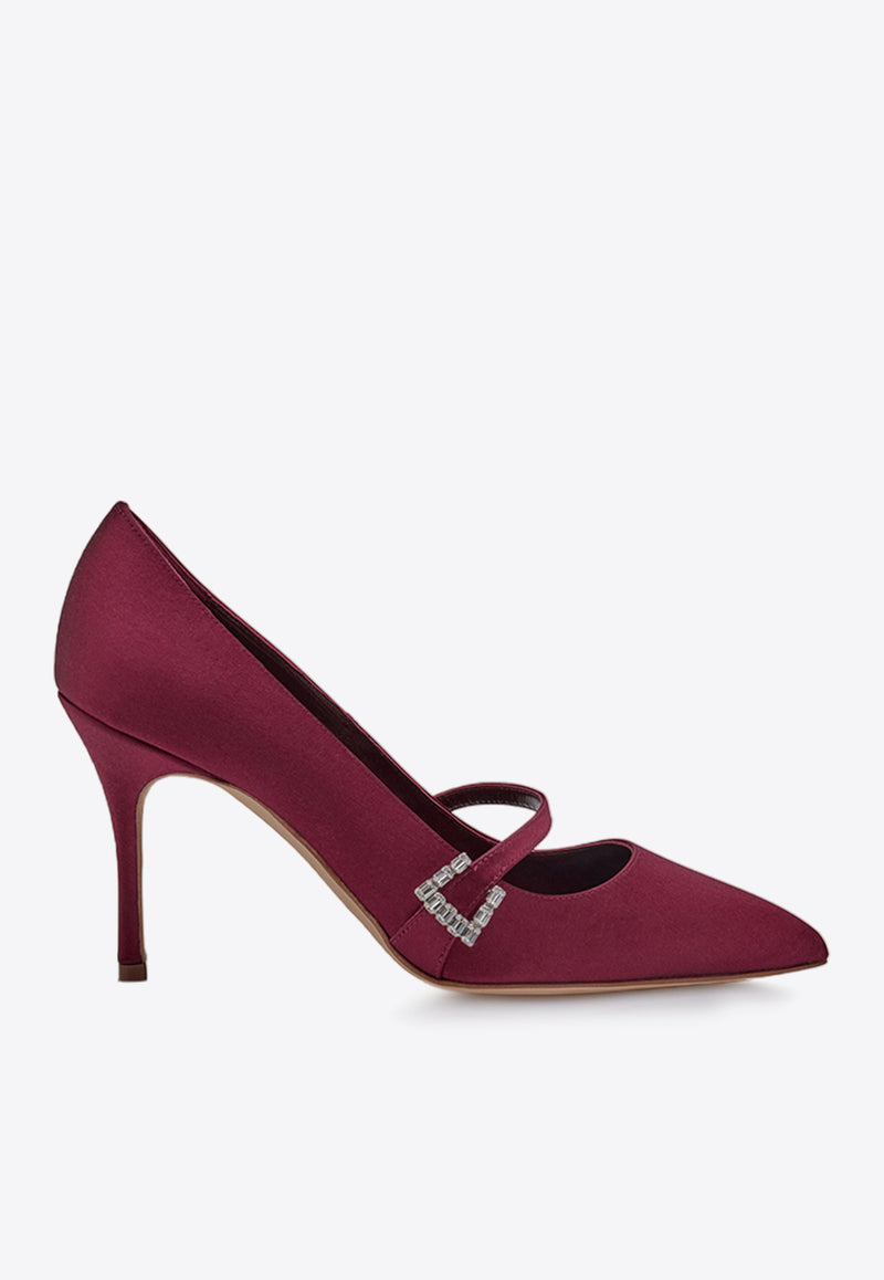 Manolo Blahnik Ramima 90 Mary-Jane Satin Pumps Purple 224-1703PURPLE