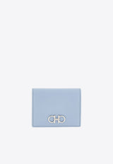 Ferragamo Gancini Compact Wallet in Hammered Leather Light Blue 22D780 154 789859 WASHED DENIM