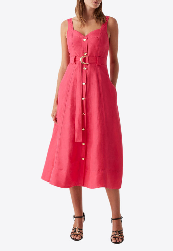 Aje Clay Belted Button-Up Midi Dress Pink 22RE5568PINK