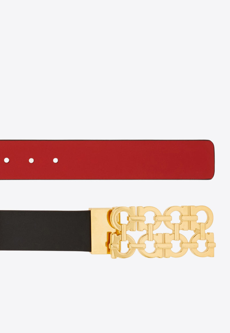 Ferragamo Woven Gancini Reversible Leather Belt Black 230409 DONNA H25 786310 NERO