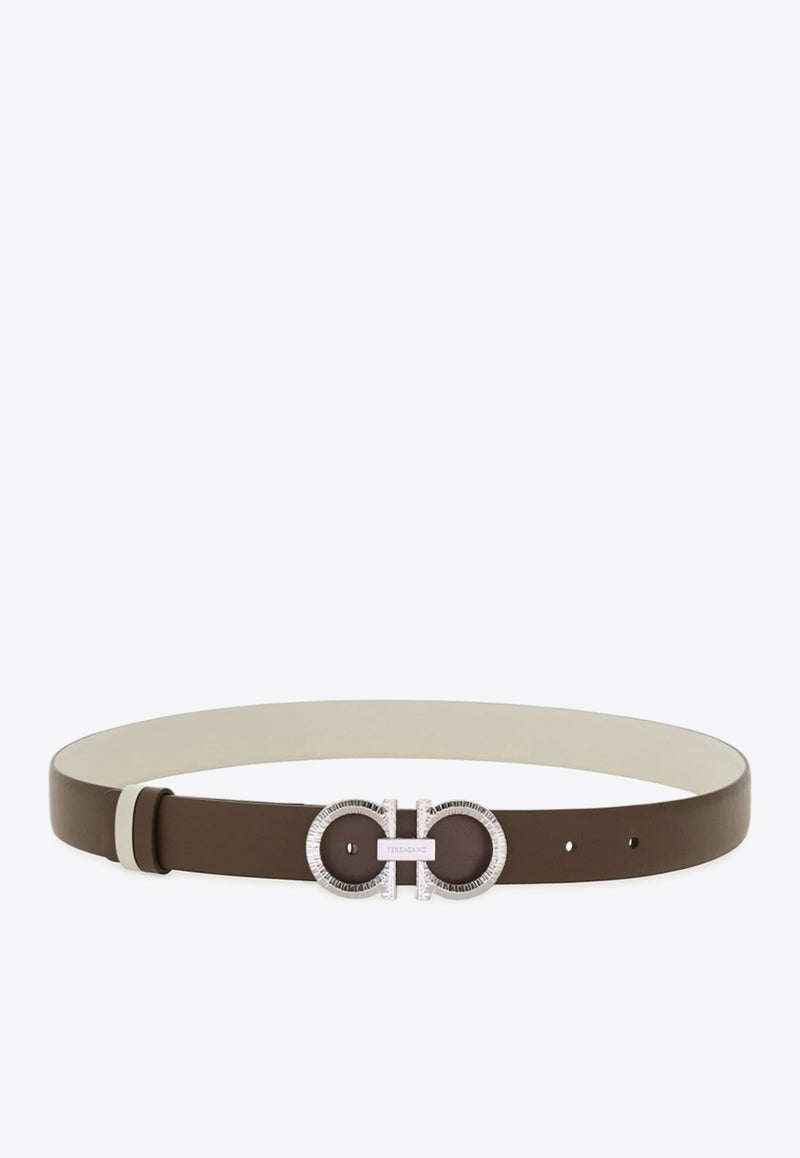 Ferragamo Hammered Gancini Reversible Leather Belt Brown 230419 DONNA H25 786303 CONCRETE