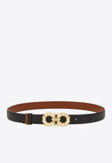 Ferragamo Gancini-Shaped Buckle Reversible Leather Belt Black 230424 DONNA H25 786330 NERO